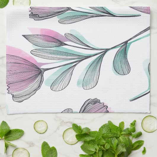 Linge De Cuisine Roses violets (Plié)