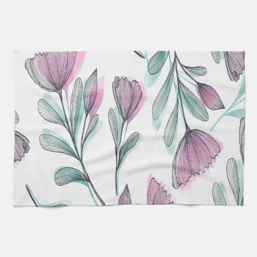 Linge De Cuisine Roses violets (Horizontal)