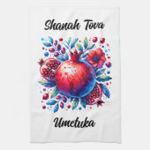 Linge De Cuisine Rosh Hashana Eau couleur grenade (Vertical)