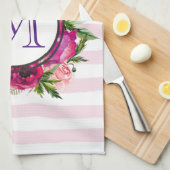 Linge De Cuisine Rosier rose et bouquet floral de crapaud (Quart Plié)