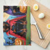 Linge De Cuisine Rottweiler Chiens Citrouille Halloween Funny (Quart Plié)
