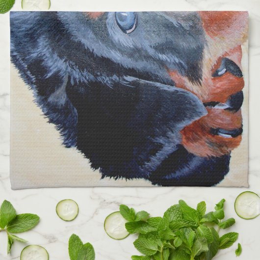 Linge De Cuisine Rottweiler Chiot Artistique Portrait pour Animaux (Plié)