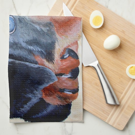 Linge De Cuisine Rottweiler Chiot Artistique Portrait pour Animaux (Quart Plié)