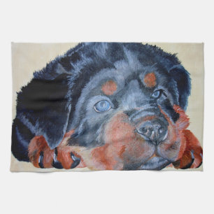 Linge De Cuisine Rottweiler Chiot Artistique Portrait pour Animaux