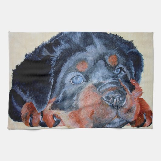 Linge De Cuisine Rottweiler Chiot Artistique Portrait pour Animaux (Horizontal)