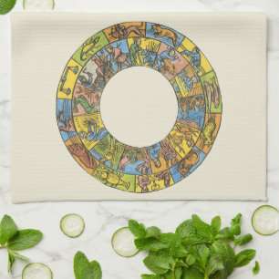Linge De Cuisine Roue vintage céleste, Zodiaque astrologique