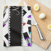 Linge De Cuisine Rouge à lèvres blanc nommé personnalisé (Quart Plié)