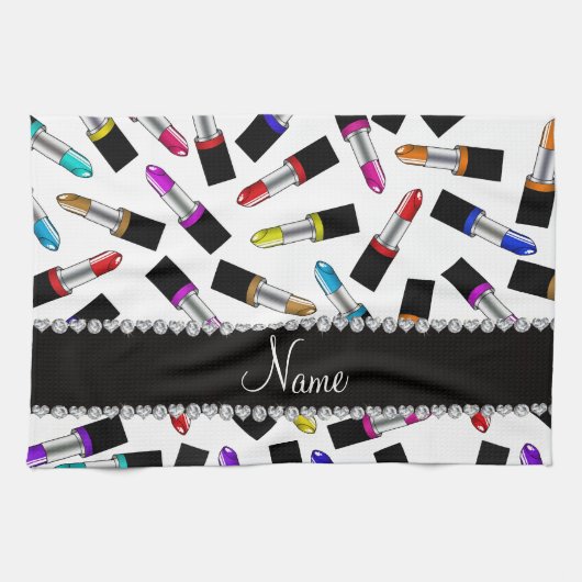 Linge De Cuisine Rouge à lèvres blanc nommé personnalisé (Horizontal)