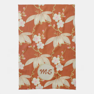 Linge De Cuisine Rouge asiatique et crème Floral Monogramme serviet