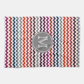 Linge De Cuisine Rouge blanc gris Chevron Zigzag Monogramme (Horizontal)