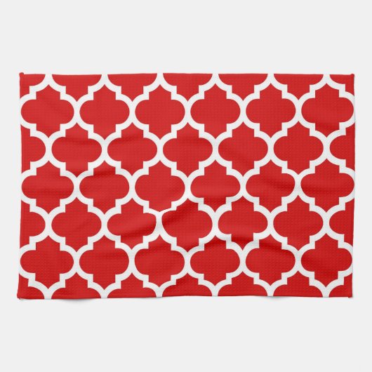 Linge De Cuisine Rouge Blanc Marocain Quatrefoil Motif #5 (Horizontal)