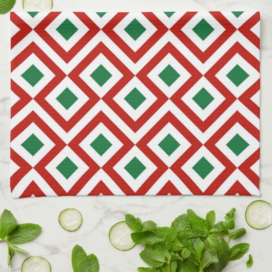 Linge De Cuisine Rouge, blanc, vert méandre (Plié)