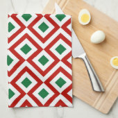 Linge De Cuisine Rouge, blanc, vert méandre (Quart Plié)