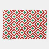 Linge De Cuisine Rouge, blanc, vert méandre (Horizontal)