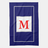 Linge De Cuisine Rouge Bleu Patriotique Monogramme (Vertical)