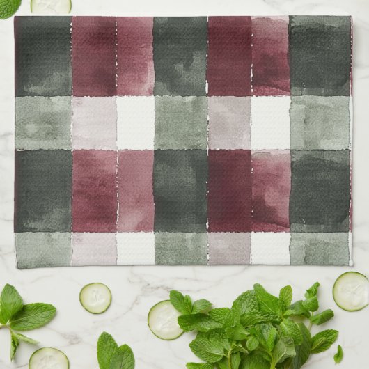 Linge De Cuisine Rouge Bourgogne Crème verte Blanc Plaid (Plié)