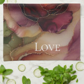 Linge De Cuisine Rouge Bourguignon Romantique Fleur Rose Gold  (Plié)