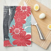 Linge De Cuisine rouge éléphant folksy (Quart Plié)