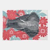 Linge De Cuisine rouge éléphant folksy (Horizontal)