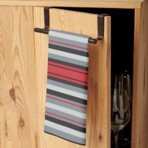 Linge De Cuisine Rouge et gris rayé