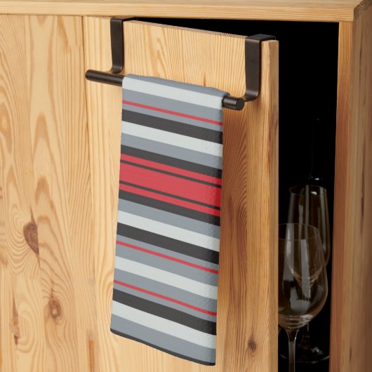 Linge De Cuisine Rouge et gris rayé  (Pliage en tiers)