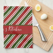 Linge De Cuisine Rouge et Vert rayures Noël personnalisé (Quart Plié)