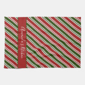 Linge De Cuisine Rouge et Vert rayures Noël personnalisé (Horizontal)