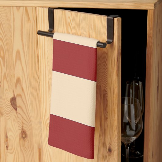 Linge De Cuisine Rouge foncé + Larges Rayures Crème (Pliage en tiers)