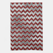 Linge De Cuisine Rouge Glam argent blanc Zigzag rayures (Vertical)