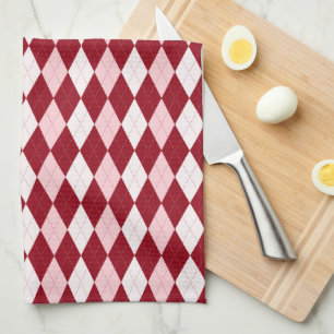 Linge De Cuisine Rouge Jacquard Crimson rose Petit Diamant Forme