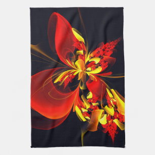 Linge De Cuisine Rouge Jaune Floral Moderne Résumé Modèle Art #10
