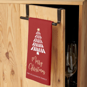 Linge De Cuisine Rouge Joyeux Noël Script 3 Arbres Simple Personnal