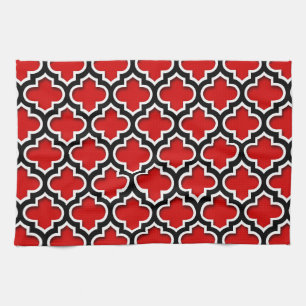 Linge De Cuisine Rouge noir blanc Marocain Quatrefoil Motif #5DS