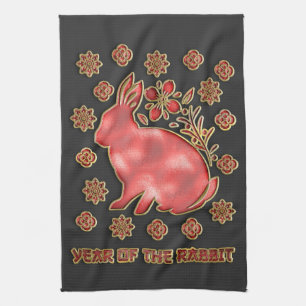 Linge De Cuisine Rouge Or Noir 2023 Lapin Nouvel An Lunaire Chinois