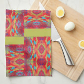Linge De Cuisine Rouge Orange Bleu Jaune Acrylique Abstraite (Quart Plié)