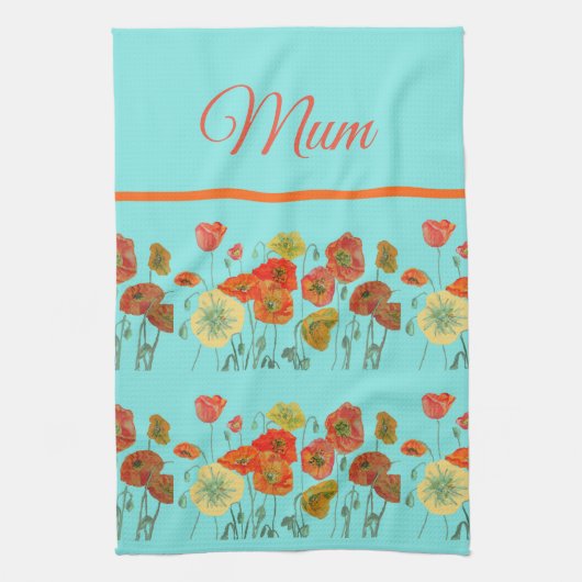 Linge De Cuisine Rouge Orange Populations Jaunes Fleur Floral Mère (Vertical)