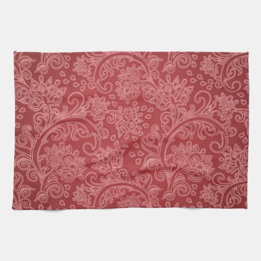 Linge De Cuisine Rouge Paisley Damask Designer Floral Classic (Horizontal)