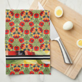 Linge De Cuisine Rouge pavot partout mixer n match dessin peint (Quart Plié)