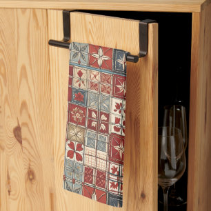 Linge De Cuisine Rouge Poussiéreux, Blanc, Bleu Campagne