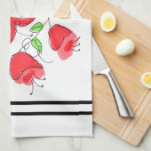 Linge De Cuisine Rouge rose vert et blanc (Quart Plié)