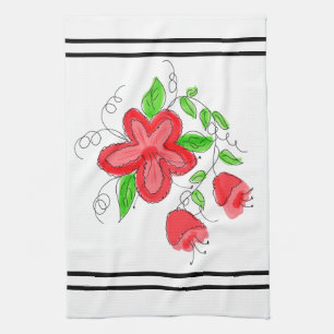 Linge De Cuisine Rouge rose vert et blanc