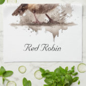 Linge De Cuisine Rouge rouge de l'oiseau mignon en aquarelle (Plié)