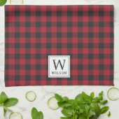 Linge De Cuisine Rouge Rustique Monogramme Noël à carreaux de bœuf (Plié)