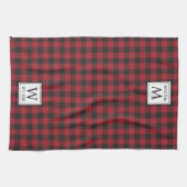Linge De Cuisine Rouge Rustique Monogramme Noël à carreaux de bœuf (Horizontal)