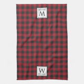 Linge De Cuisine Rouge Rustique Monogramme Noël à carreaux de bœuf (Vertical)