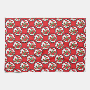Linge De Cuisine Rouge Shabby Chic, Coquelicots Floraux Noir & Blan