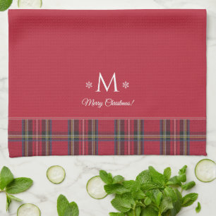Linge De Cuisine Rouge Tartan personnalisées Monogramme Noël