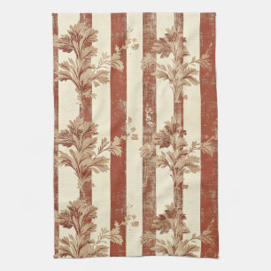 Linge De Cuisine Rouge Terracotta Classique Toile Floral Crème