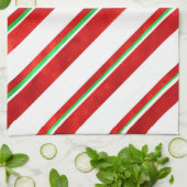 Linge De Cuisine Rouge Vert blanc Aquarelle Sucre de canne rayures (Plié)