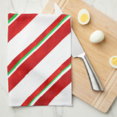 Linge De Cuisine Rouge Vert blanc Aquarelle Sucre de canne rayures (Quart Plié)